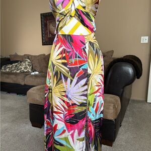 Zara Vibrant Leaf Print Maxi Dress